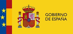 Logotipo del gobierno de españa con las banderas en vertical de españa y la unión europea